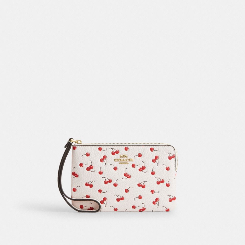 Corner Zip Wristlet With Cherry Print