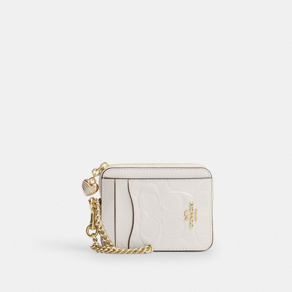 Zip Card Case In Signature Leather With Heart Charm