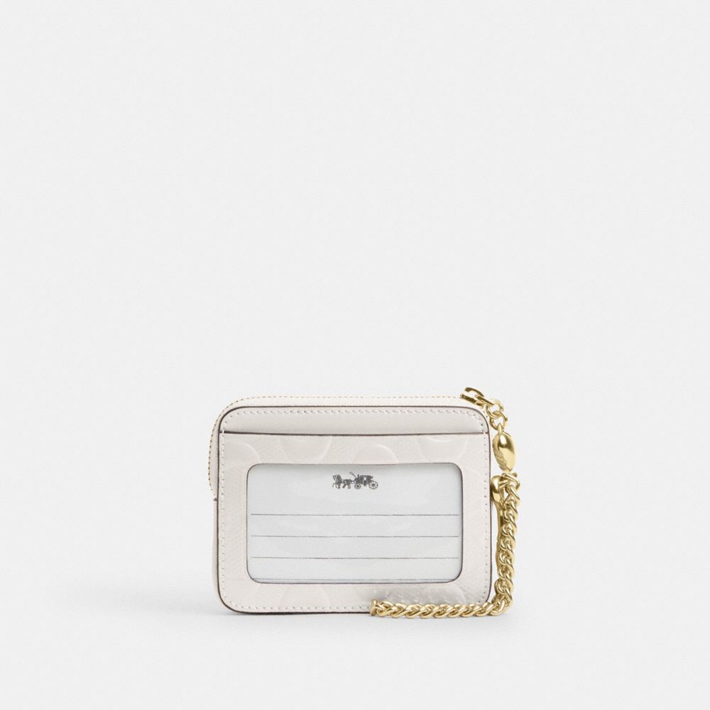 Zip Card Case In Signature Leather With Heart Charm