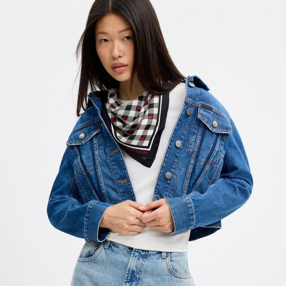 Gingham Cherry Print Silk Bandana