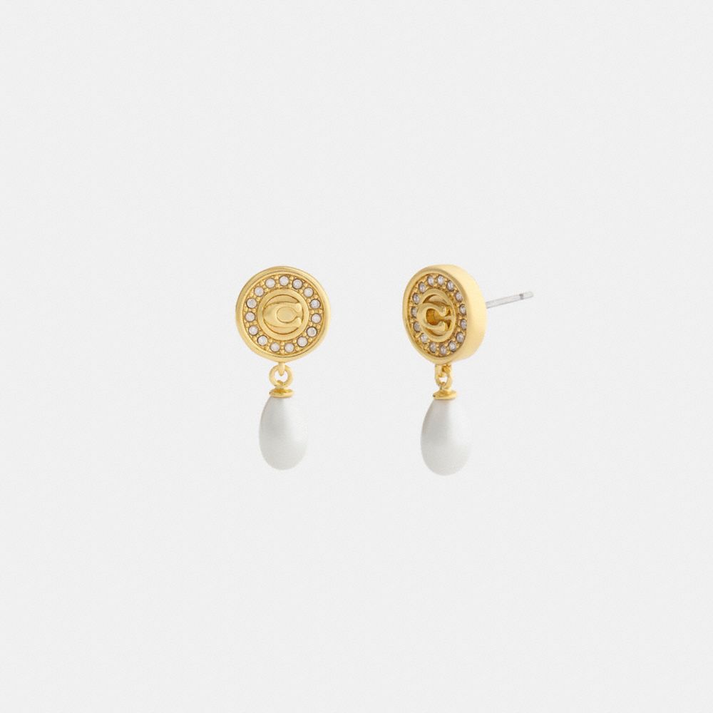 Signature Pavé Coin Pearl Drop Earrings
