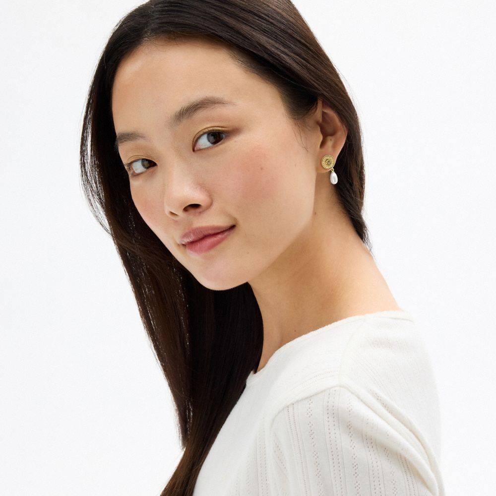 Signature Pavé Coin Pearl Drop Earrings