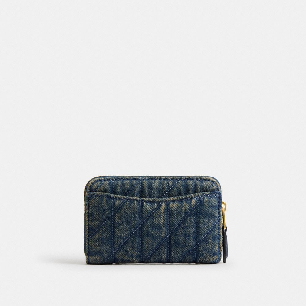 Essential Small Zip Around Card Case In Regenerative Cotton Denim With Quilting