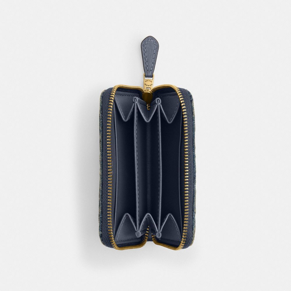 Essential Small Zip Around Card Case In Regenerative Cotton Denim With Quilting