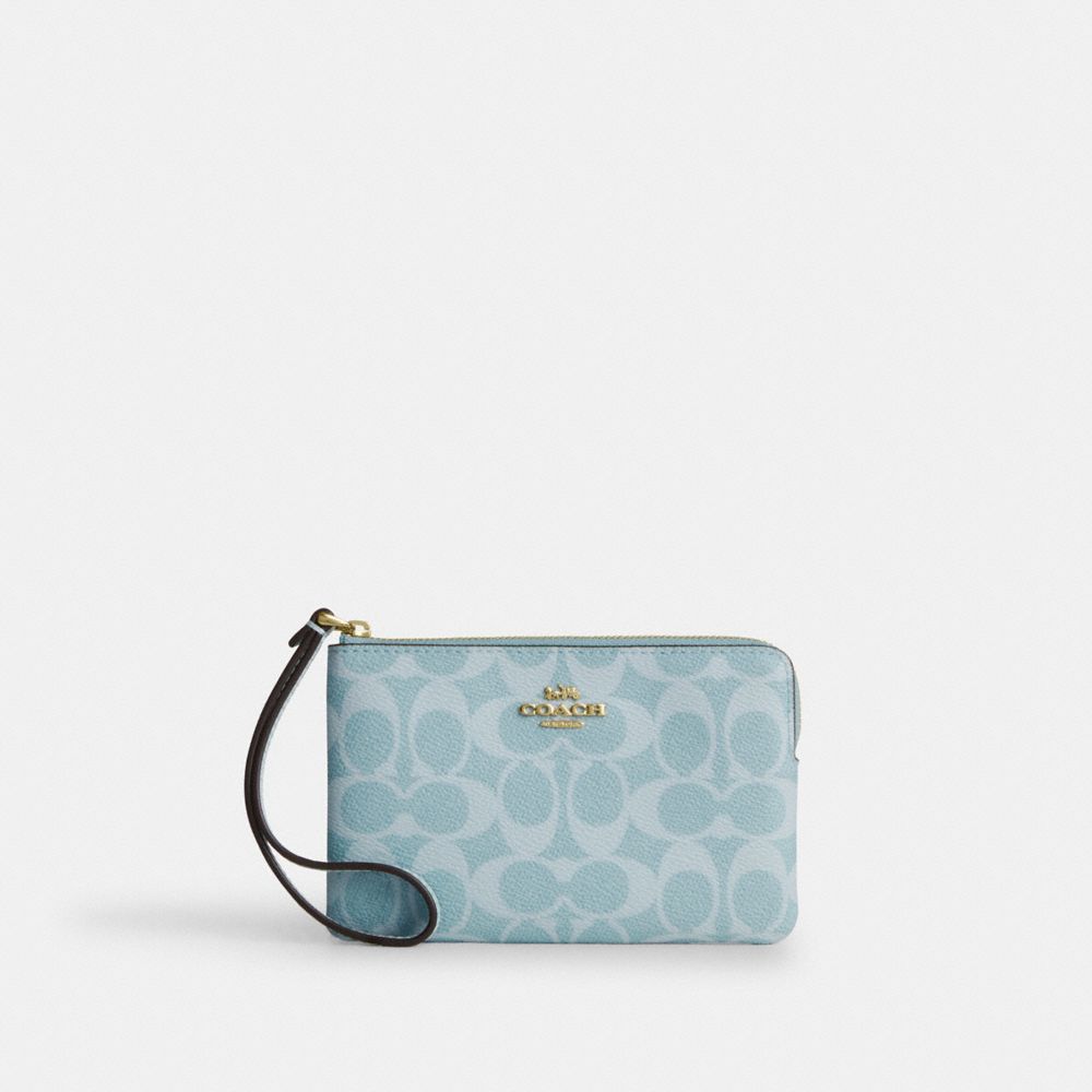 Corner Zip Wristlet In Signature Leather