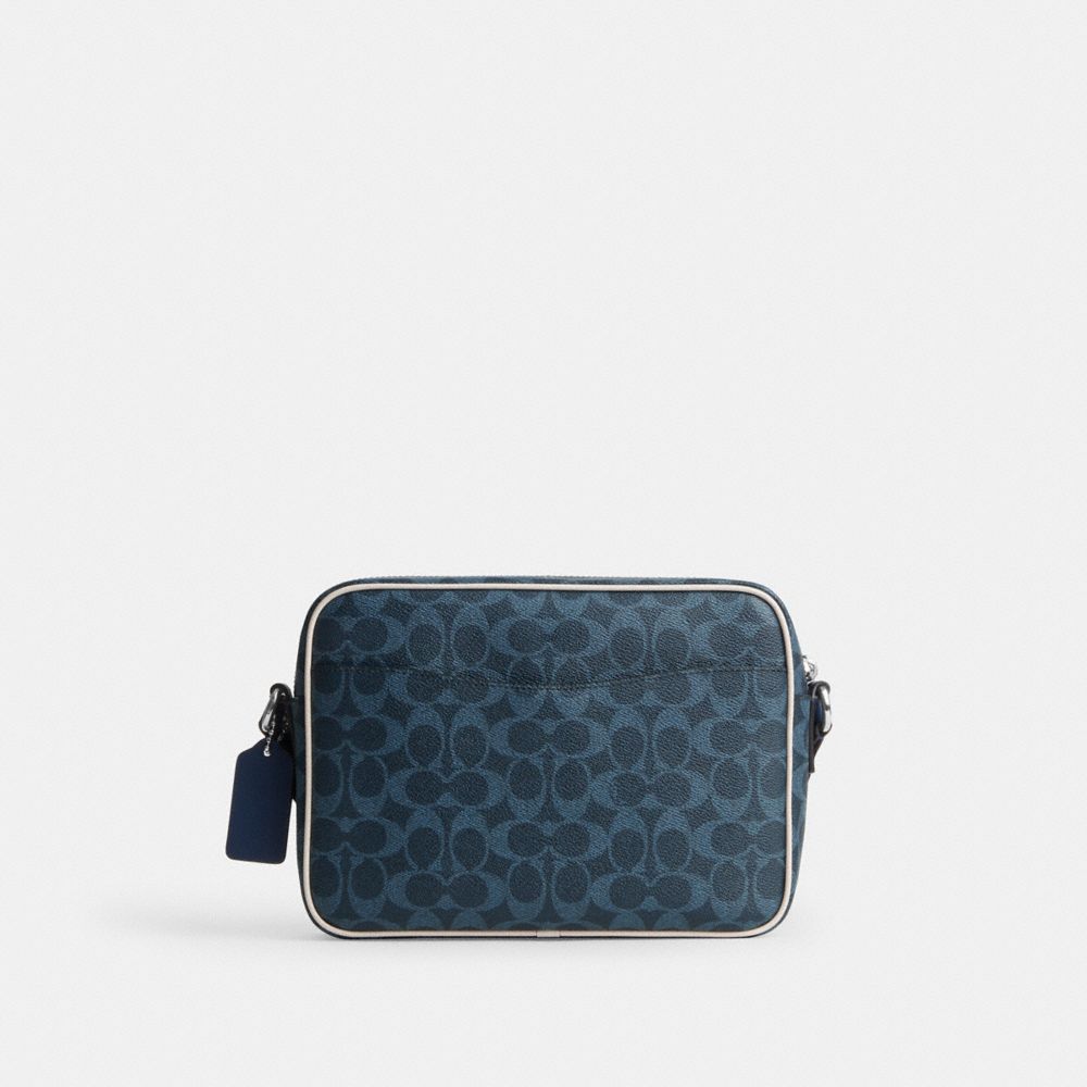Coach Colton Crossbody Bag 25 In Signature Canvas With Coach Graphic Silver Ink Blue