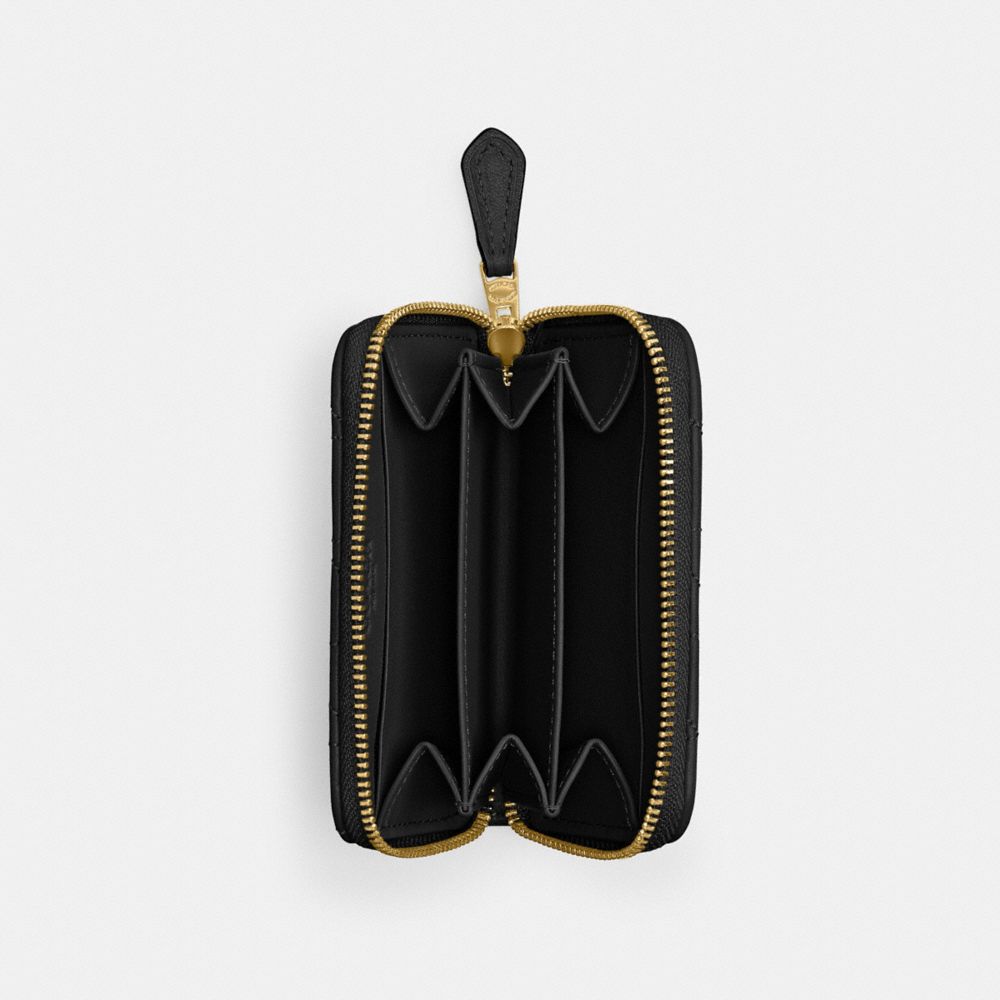 Coach Essential Small Zip Around Card Case With Pillow Quilting Brass Black