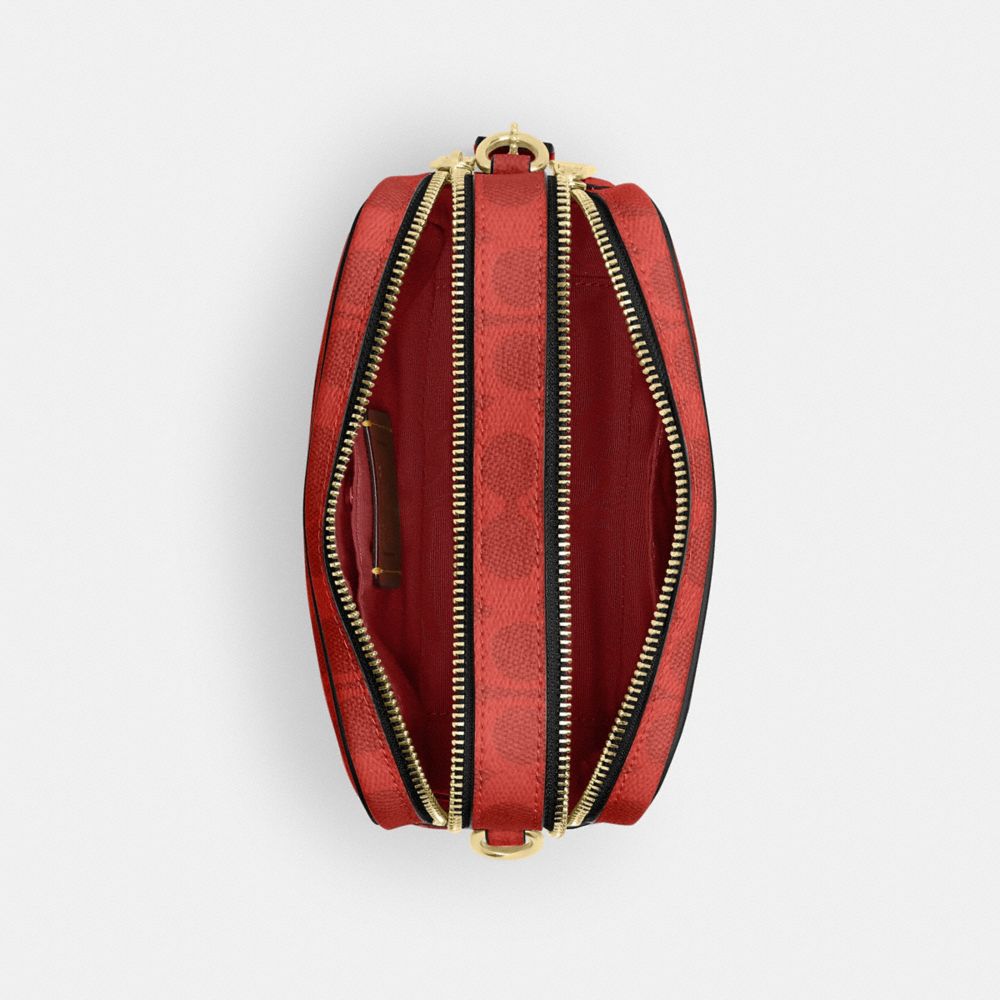 Coach Mini Carey Crossbody Bag In Signature Canvas Gold Crimson