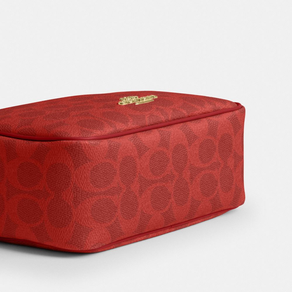 Coach Mini Carey Crossbody Bag In Signature Canvas Gold Crimson