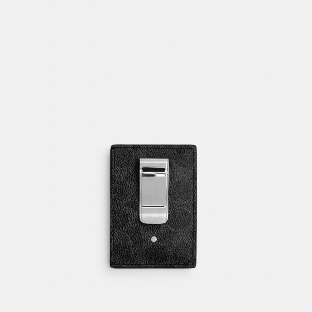 Coach Money Clip Card Case In Signature Canvas Black Signature