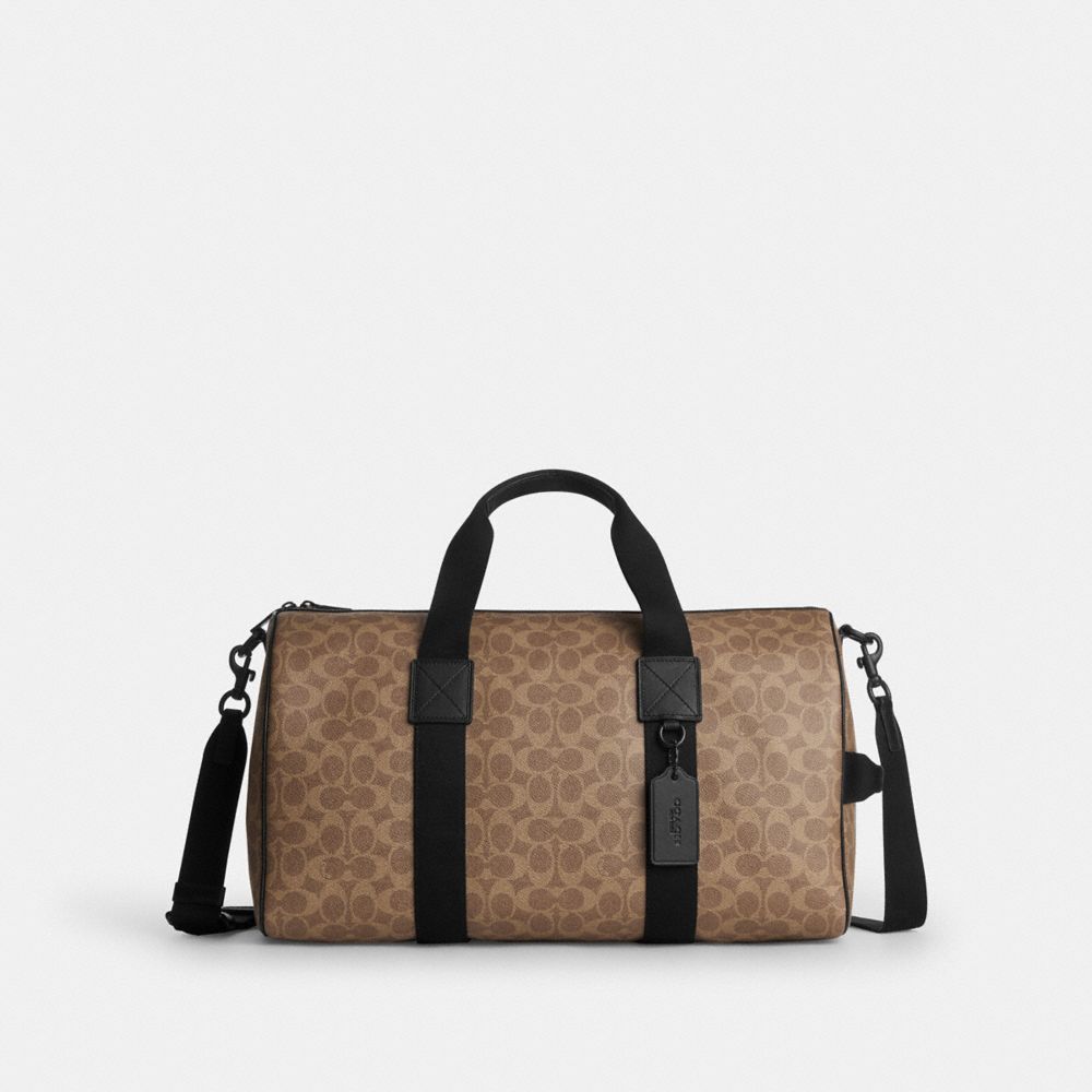 Coach Explorer Duffle Bag 45 In Signature Canvas Matte Black Tan Black
