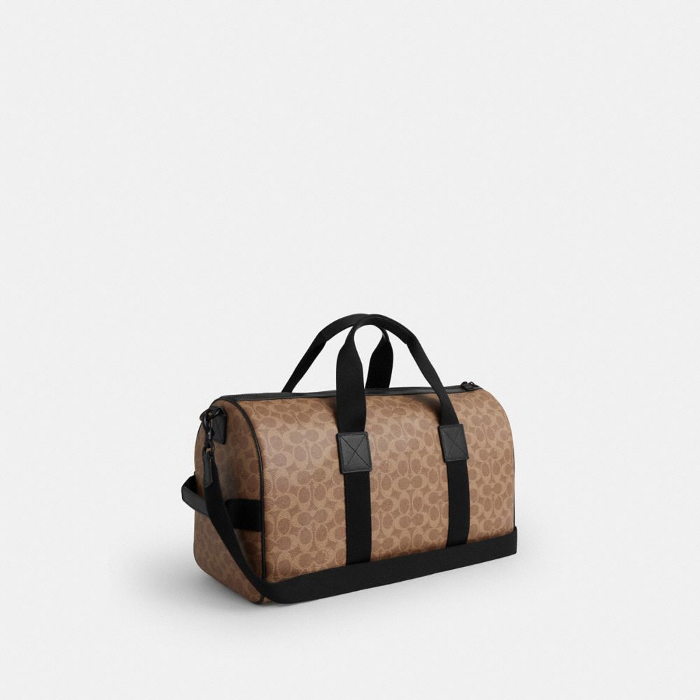 Coach Explorer Duffle Bag 45 In Signature Canvas Matte Black Tan Black
