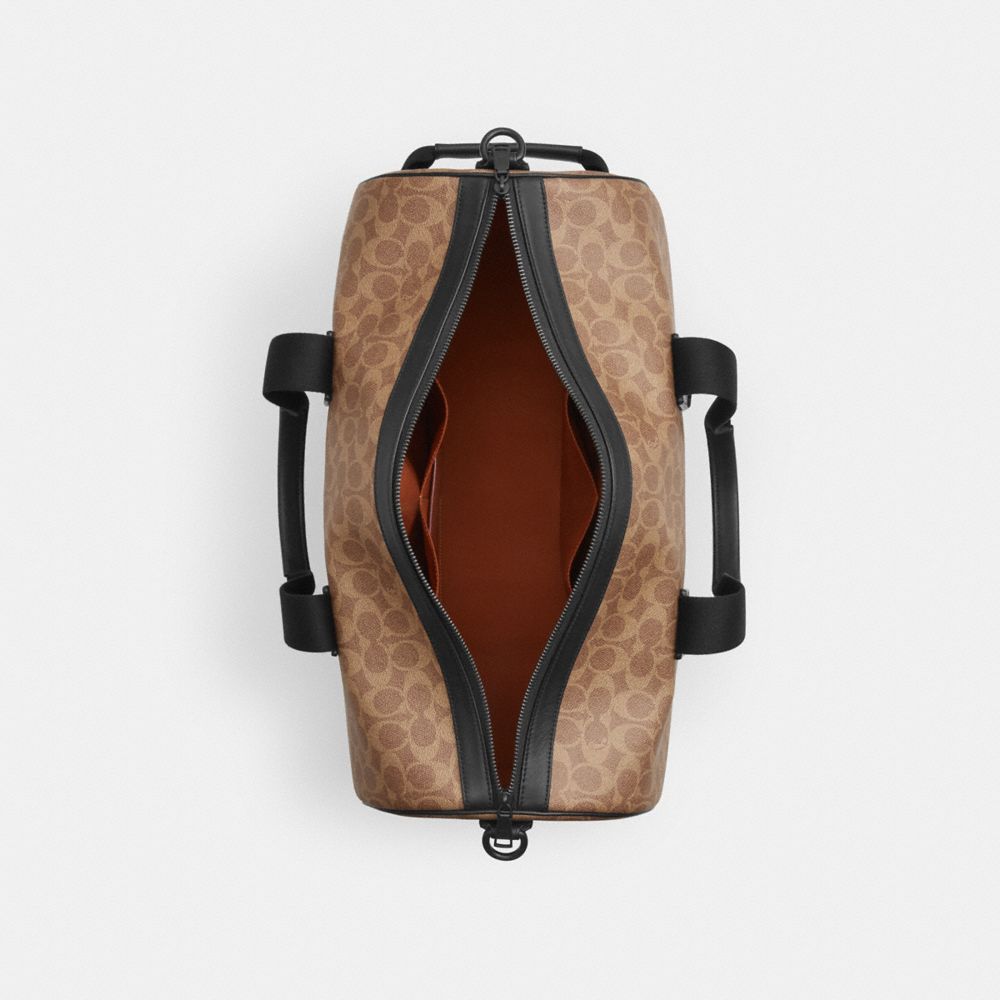 Coach Explorer Duffle Bag 45 In Signature Canvas Matte Black Tan Black