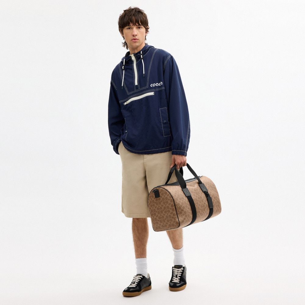 Coach Explorer Duffle Bag 45 In Signature Canvas Matte Black Tan Black
