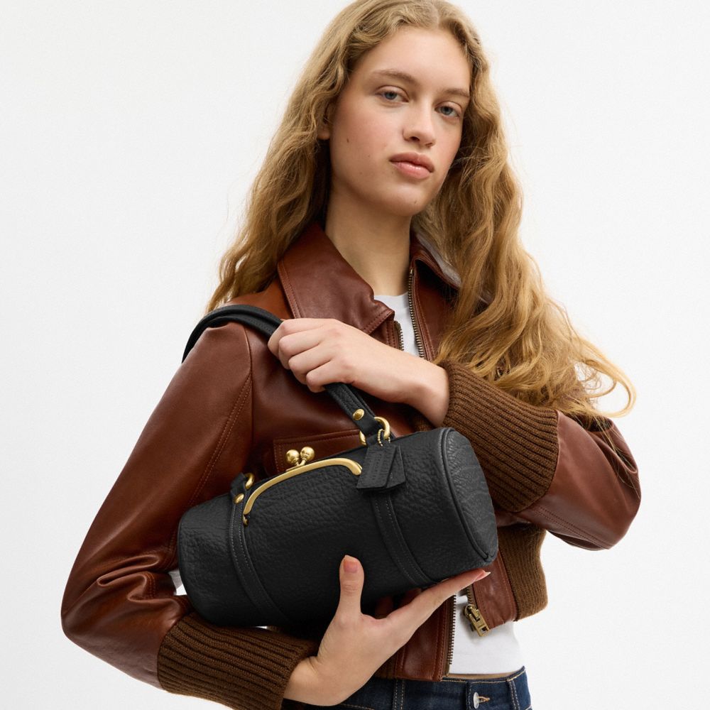 Coach Kisslock Barrel Bag 28 Brass Black