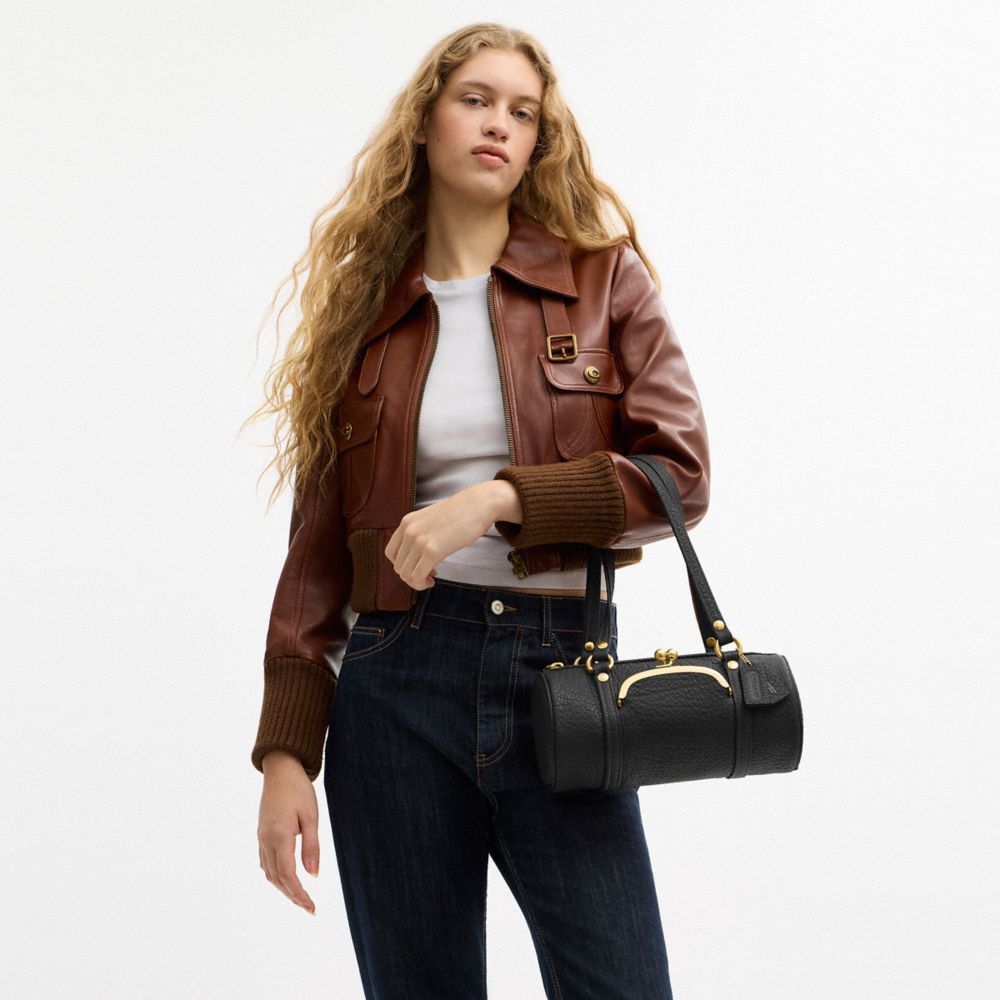 Coach Kisslock Barrel Bag 28 Brass Black