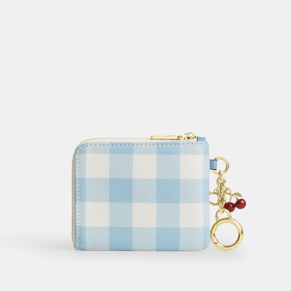 Small Corner Zip Wallet With Gingham Print And Charms