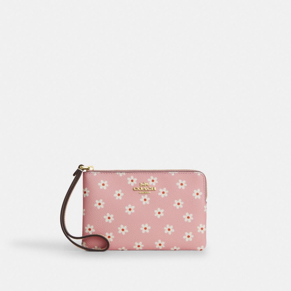 Corner Zip Wristlet With Floral Print