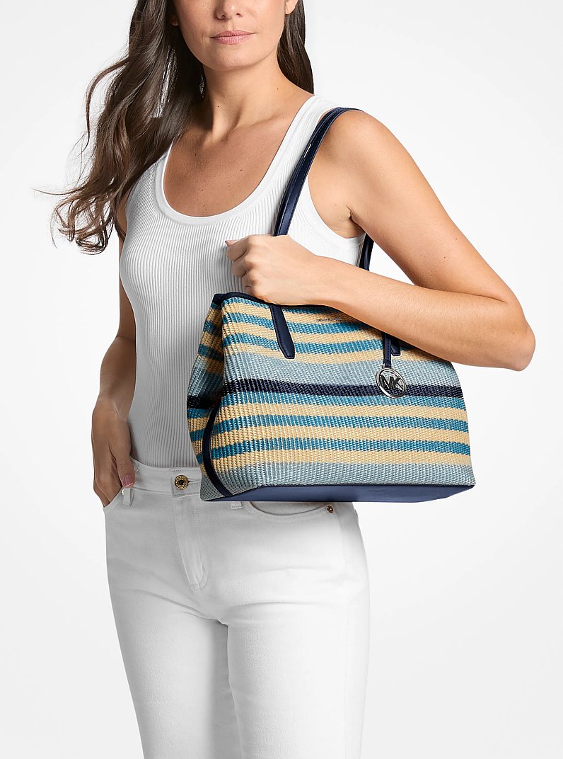 Avalon Medium Striped Woven Tote Bag