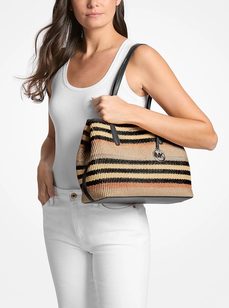 Avalon Medium Striped Woven Tote Bag
