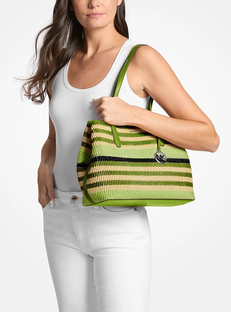 Avalon Medium Striped Woven Tote Bag