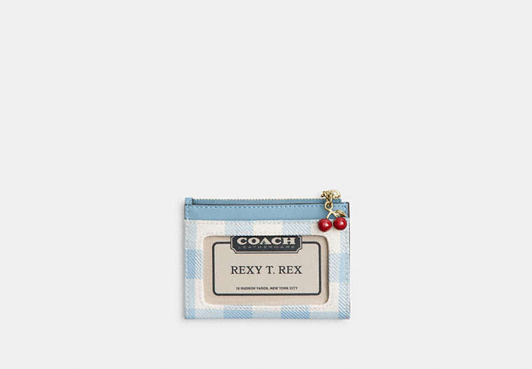 Mini Skinny Id Case With Gingham Print And Charm