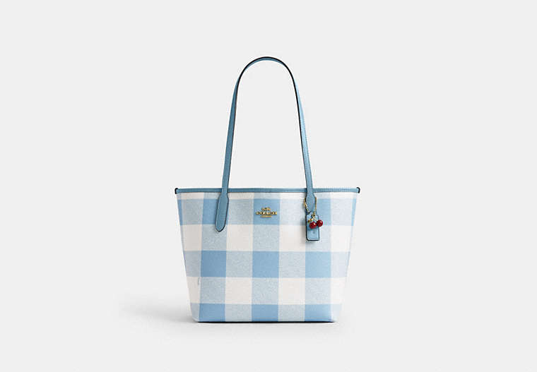 Medium City Tote Bag With Gingham Print And Charm