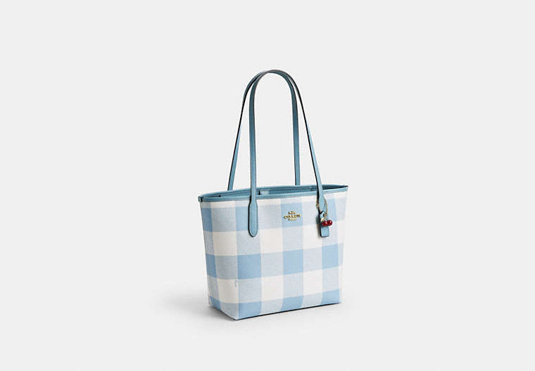Medium City Tote Bag With Gingham Print And Charm