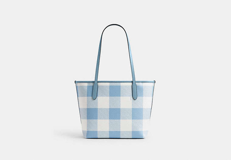Medium City Tote Bag With Gingham Print And Charm