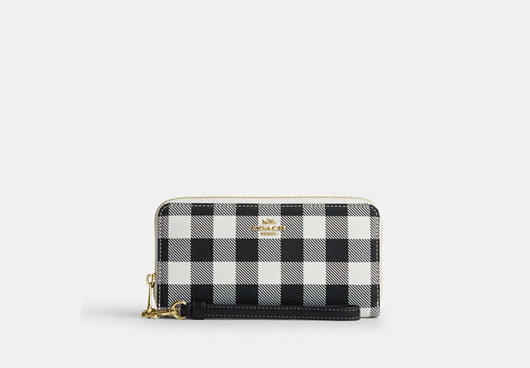 Long Zip Around Wallet With Gingham Print