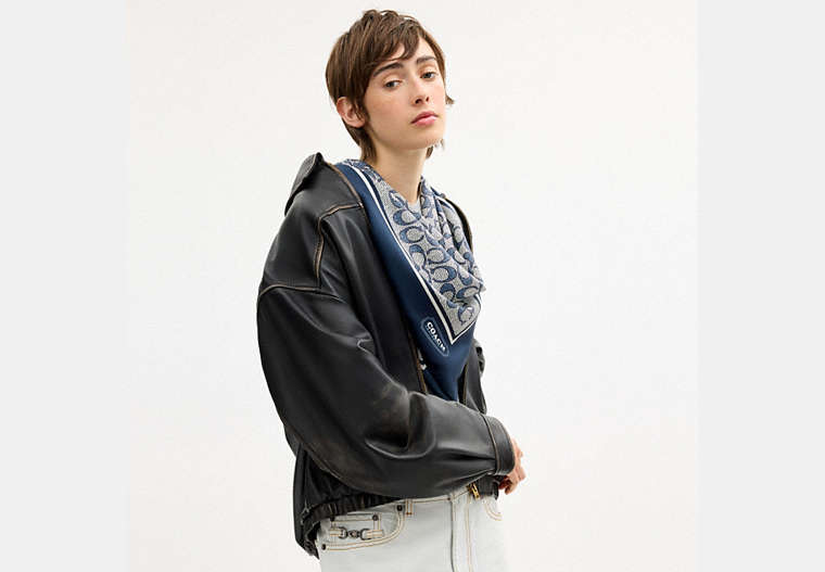 Textured Signature Print Silk Square Scarf