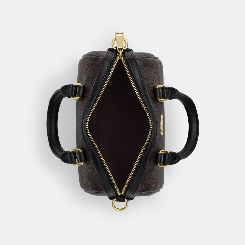 Coach Mini Rowan Crossbody Bag In Signature Canvas Gold Walnut Black