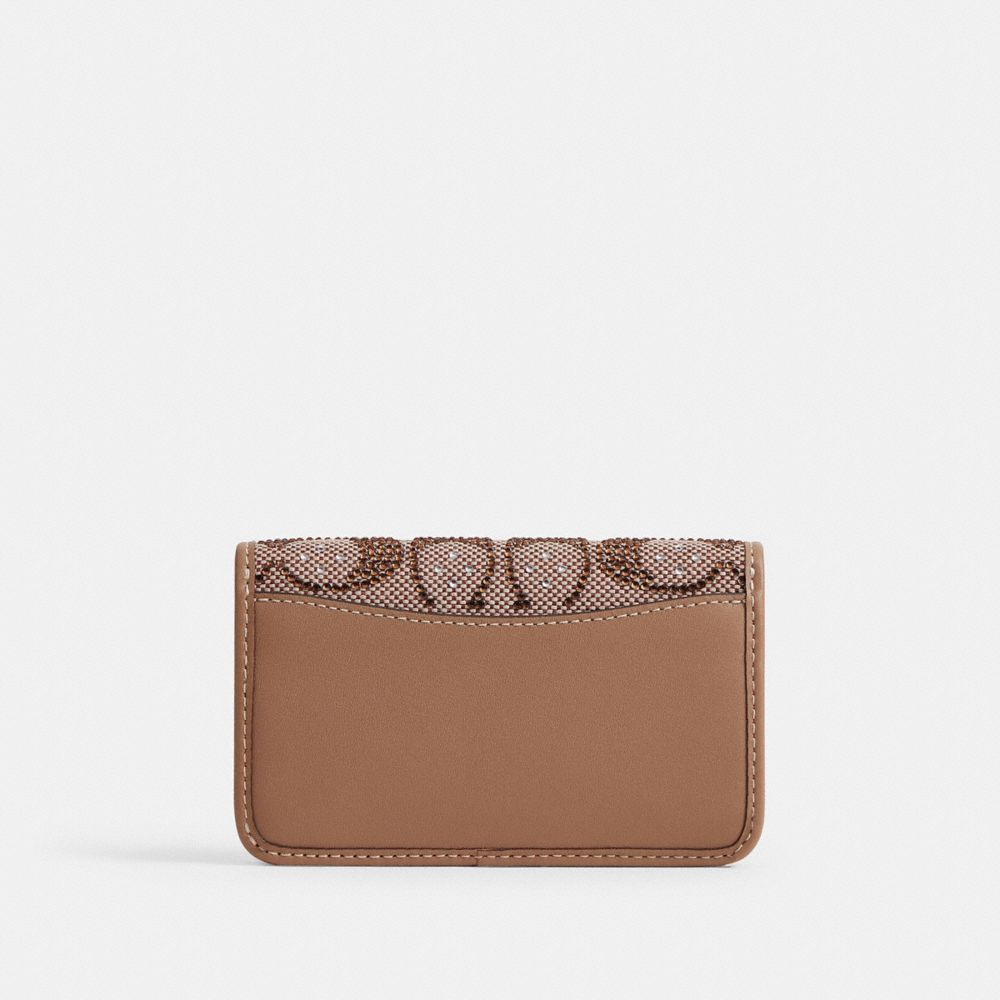 Coach Essential Slim Card Case In Crystal Signature Jacquard Brass Mushroom