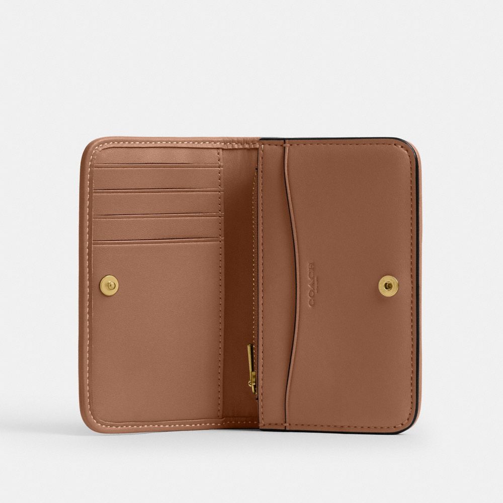 Coach Essential Slim Card Case In Crystal Signature Jacquard Brass Mushroom