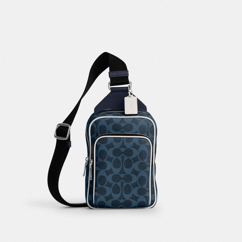 Coach Racer Sling Pack In Signature Canvas Silver Ink Blue