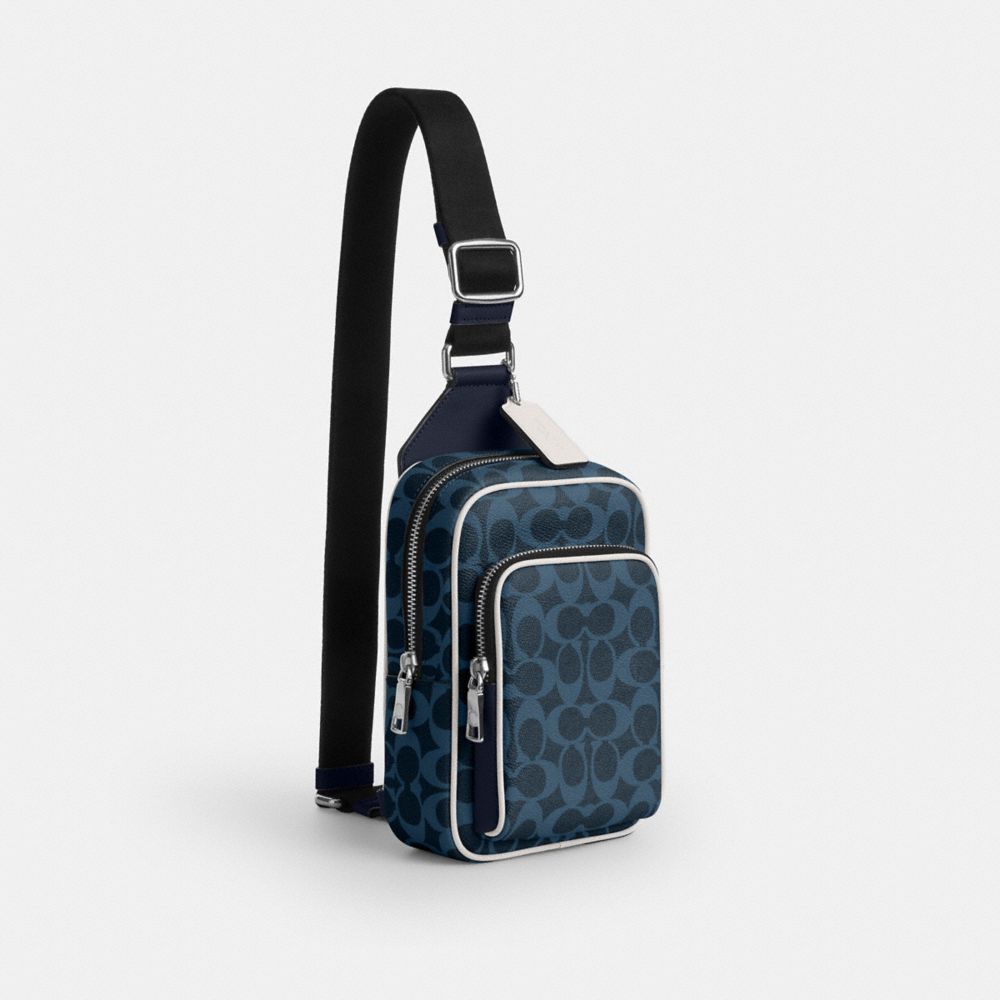 Coach Racer Sling Pack In Signature Canvas Silver Ink Blue