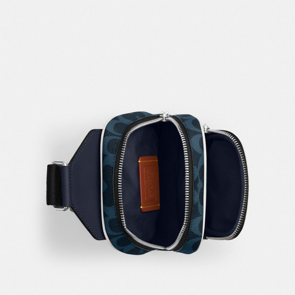 Coach Racer Sling Pack In Signature Canvas Silver Ink Blue