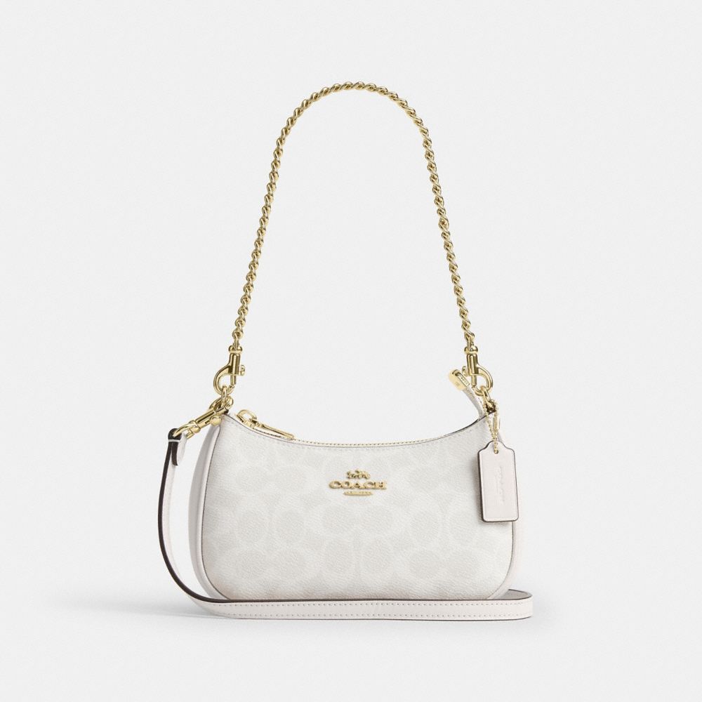 Coach Teri Mini Crossbody Bag In Signature Canvas Gold White Chalk
