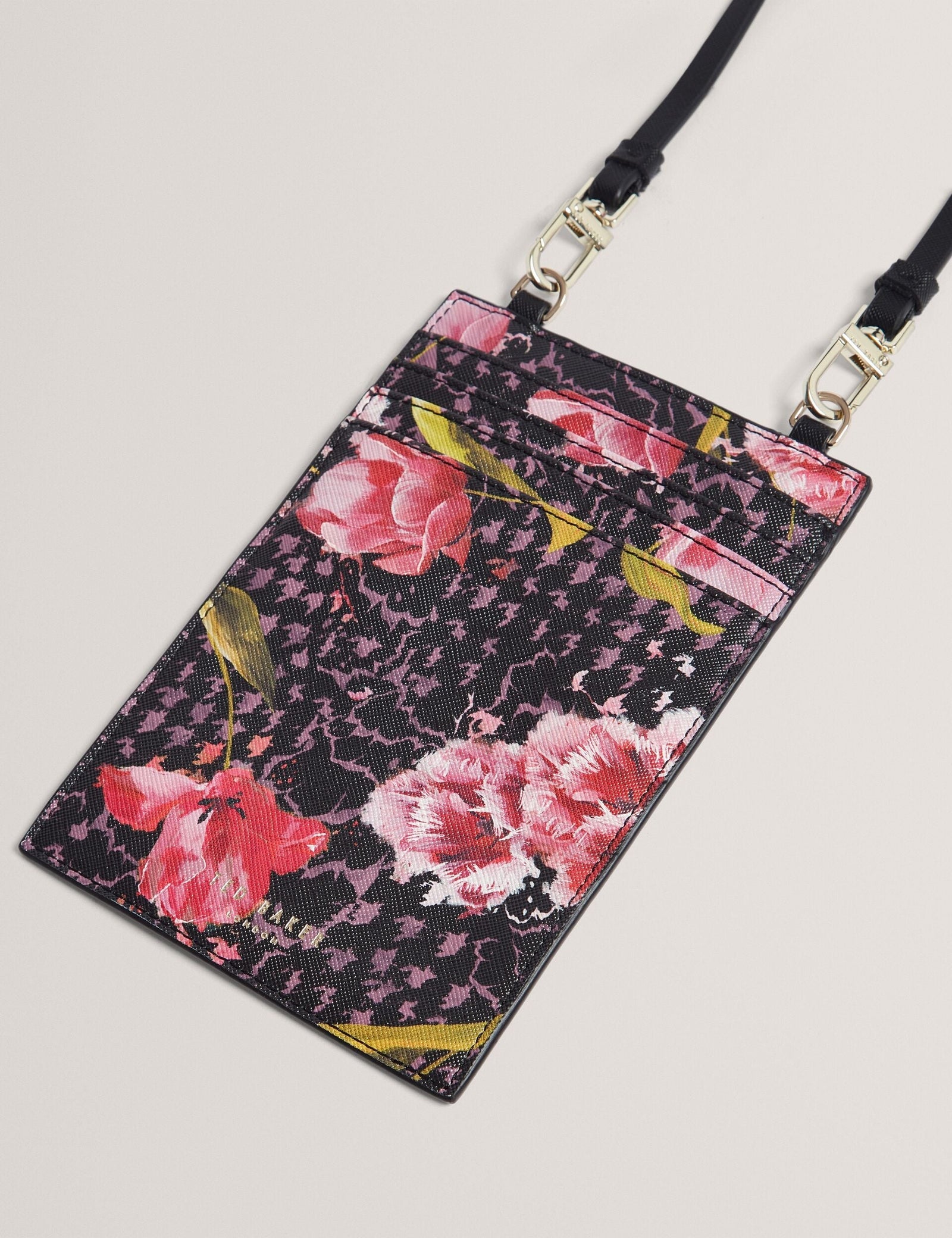 Ted Baker Tulsah Floral Print Phone Card Holder Lanyard Black Women's