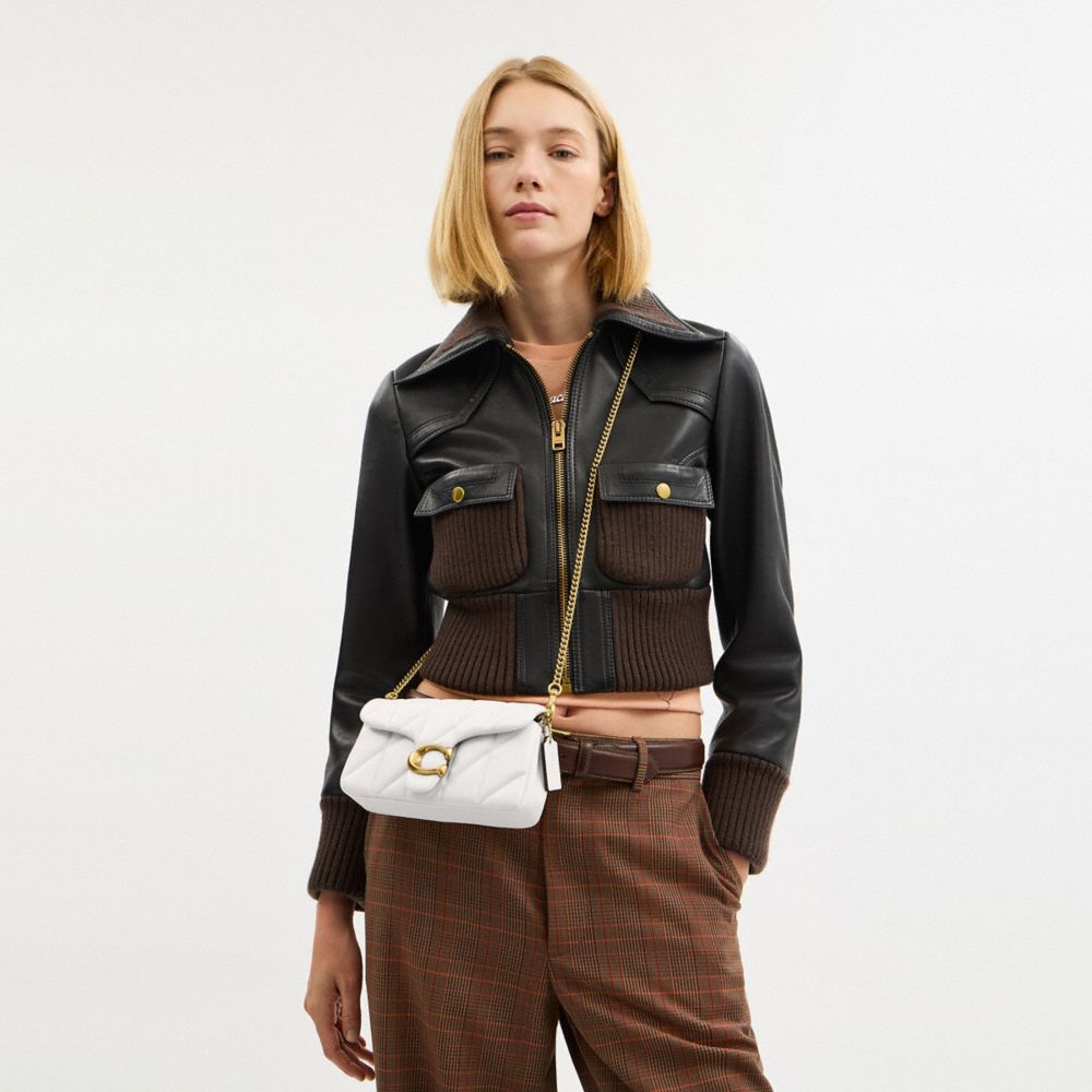 Coach Tabby Chain Crossbody Bag 19 With Quilting Brass Chalk