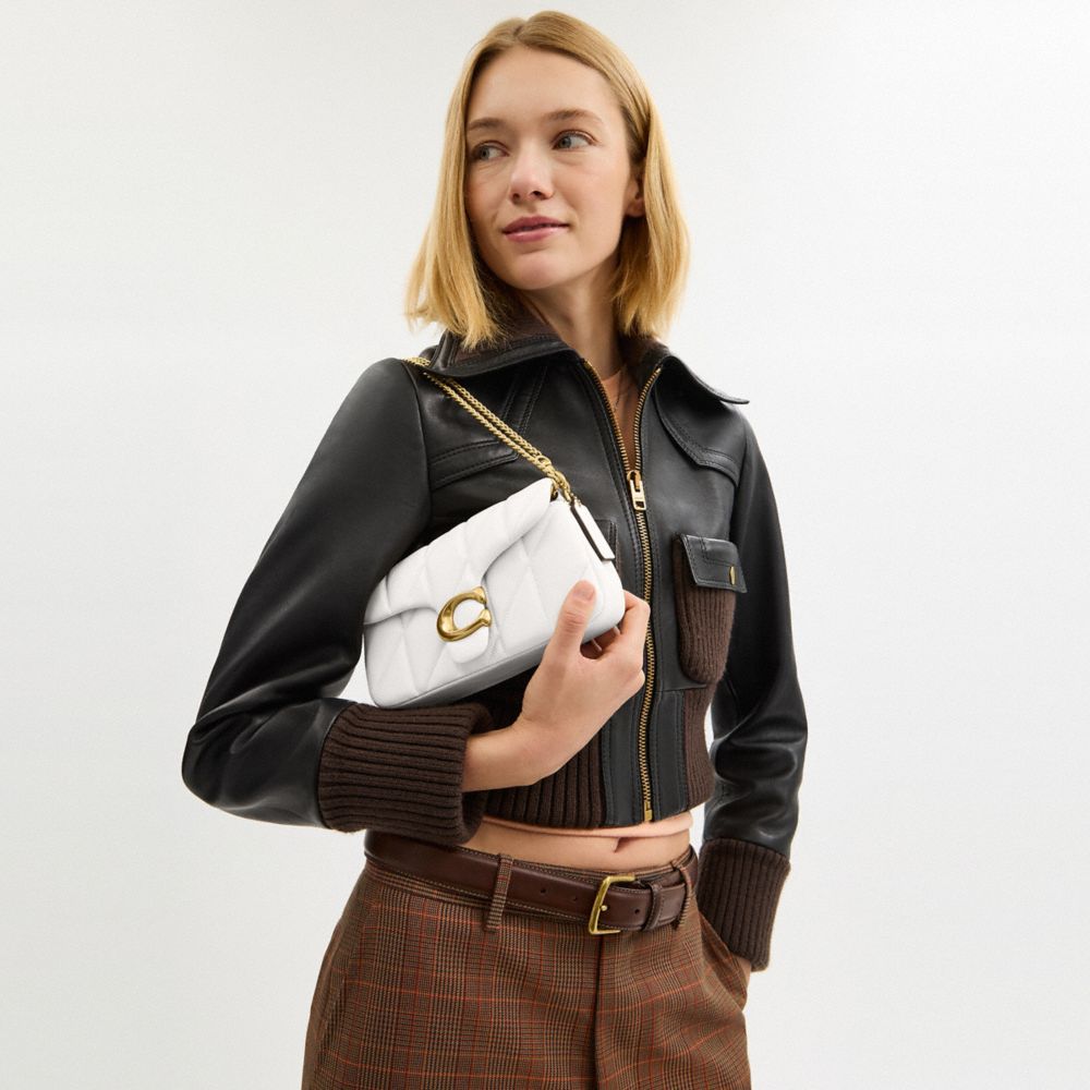 Coach Tabby Chain Crossbody Bag 19 With Quilting Brass Chalk