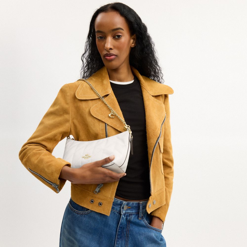Coach Caitlin Shoulder Bag With Quilting And Charm Gold Chalk