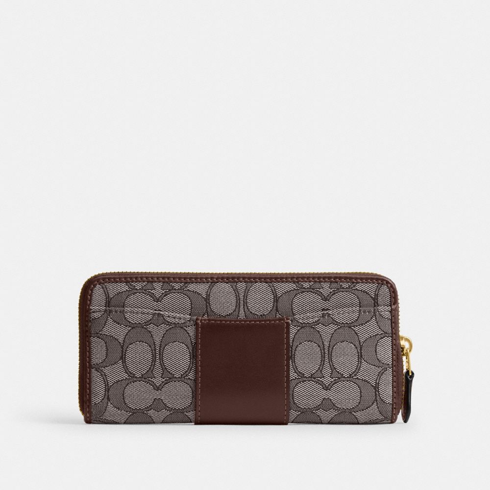 Coach Essential Slim Accordion Zip Wallet In Signature Jacquard Brass Oak Maple