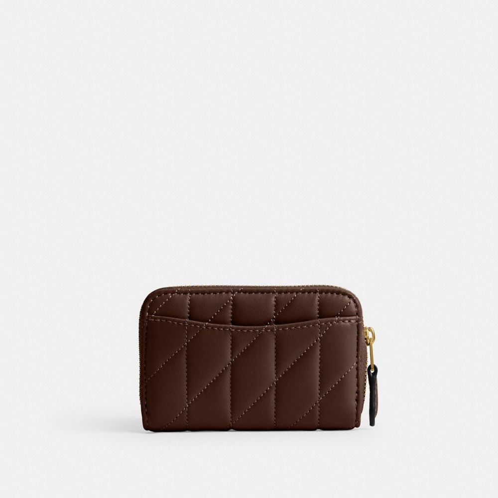 Coach Essential Small Zip Around Card Case With Pillow Quilting Brass Maple
