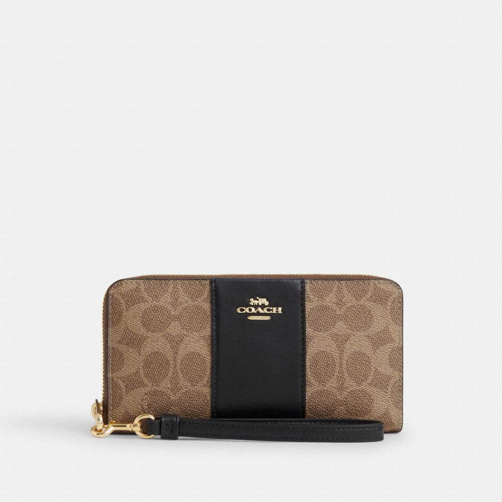 Long Zip Around Wallet In Signature Canvas With Stripe