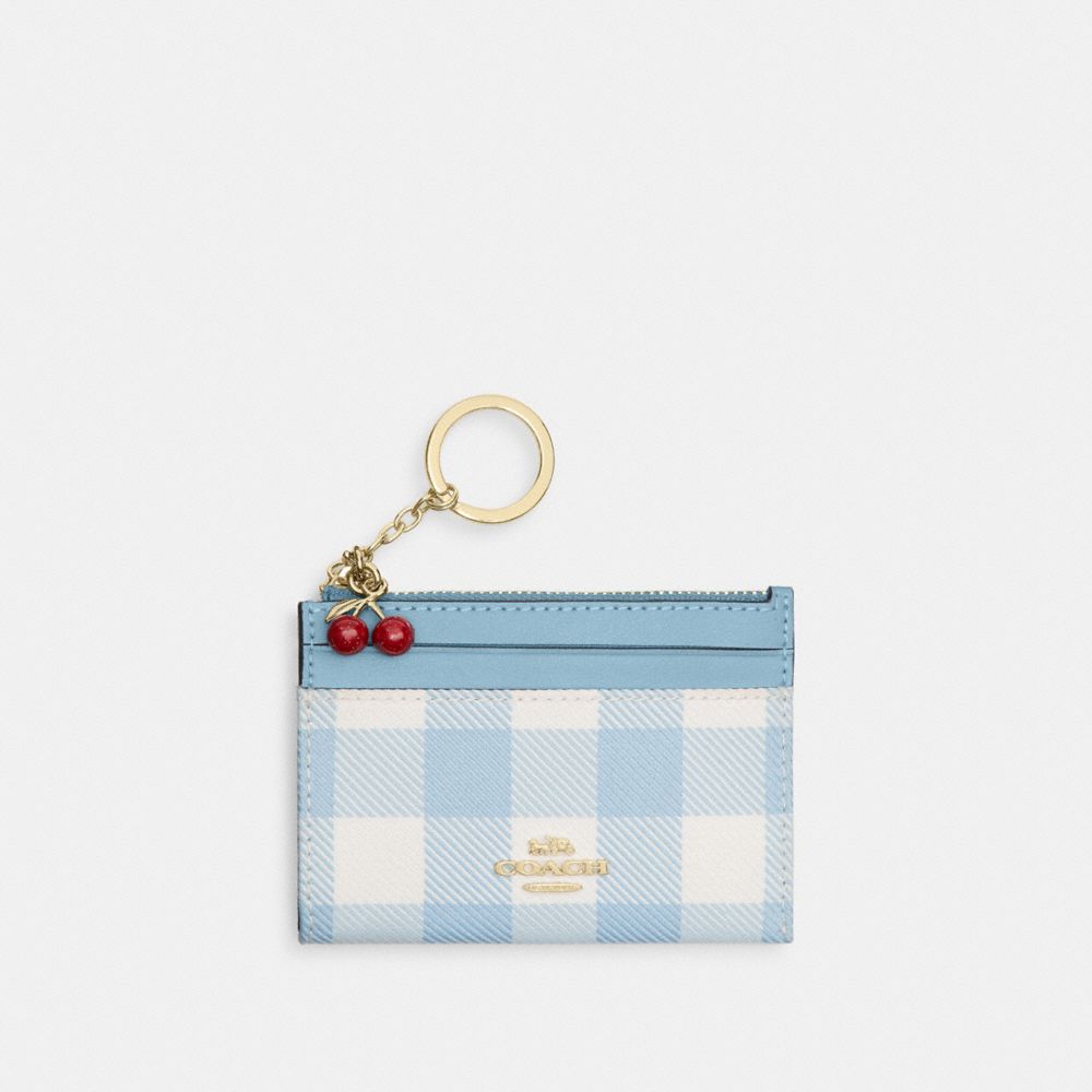 Mini Skinny Id Case With Gingham Print And Charm