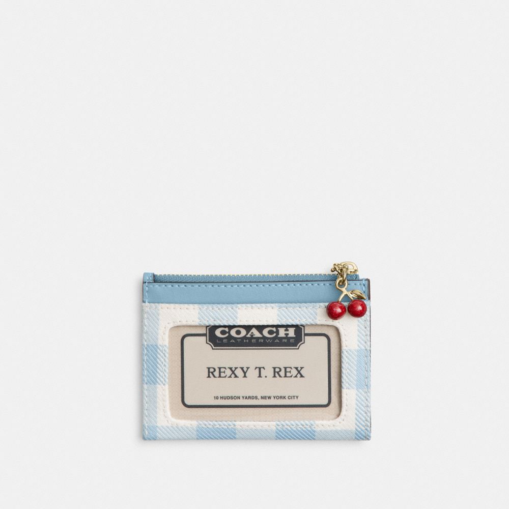 Mini Skinny Id Case With Gingham Print And Charm