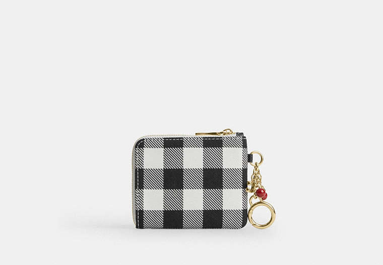 Small Corner Zip Wallet With Gingham Print And Charms