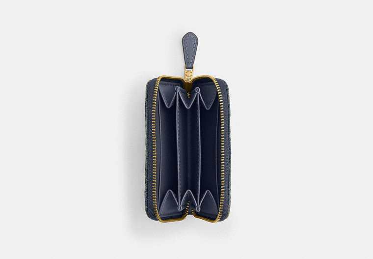 Essential Small Zip Around Card Case In Regenerative Cotton Denim With Quilting