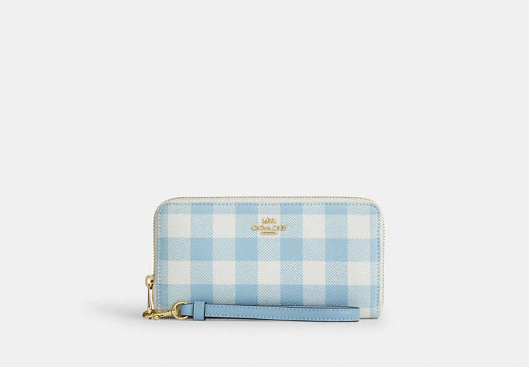 Long Zip Around Wallet With Gingham Print